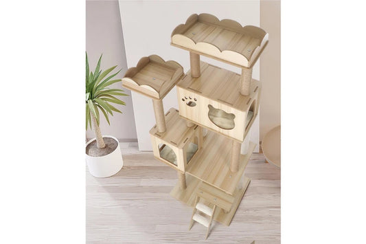 Pure Ego 161cm cat tree tower with scratching posts, cozy platforms, and multiple levels for climbing and play.