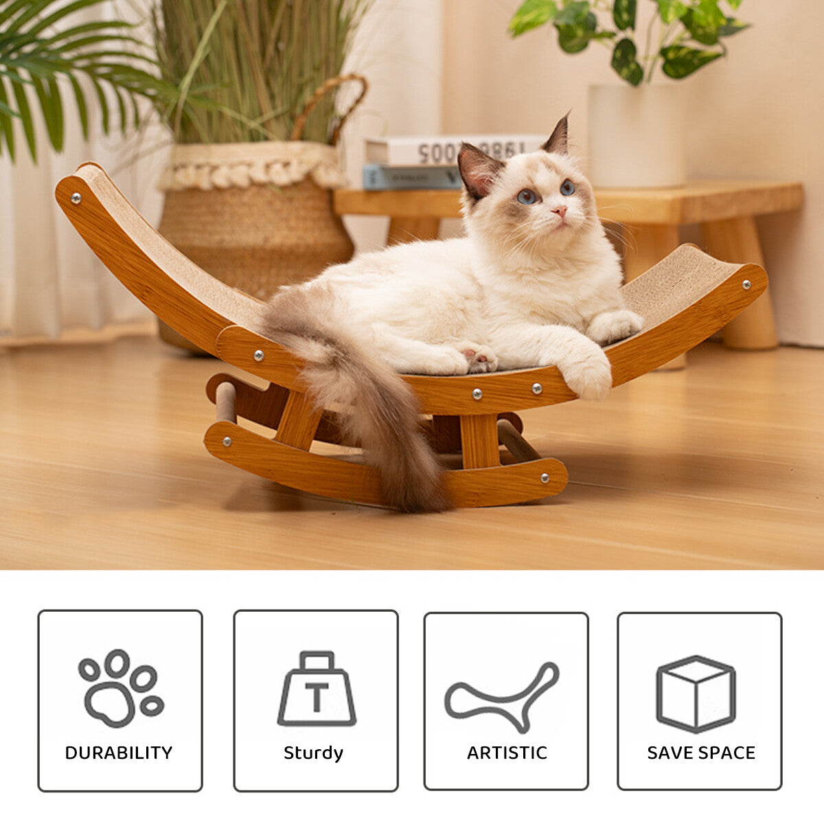 Durable Pure Ego cat scratching board and shaker bed made of corrugated paper, suitable for all seasons, designed for cats to scratch and rest.