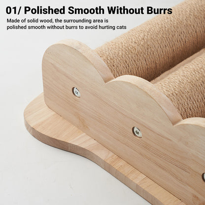 Pure Ego 2Style wood wall-mounted cat scratching post with natural sisal rope for claw grinding and scratching.