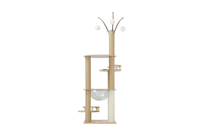 Pure Ego 132CM cat tree with scratching post, featuring multiple platforms and sisal scratching surfaces for cats.
