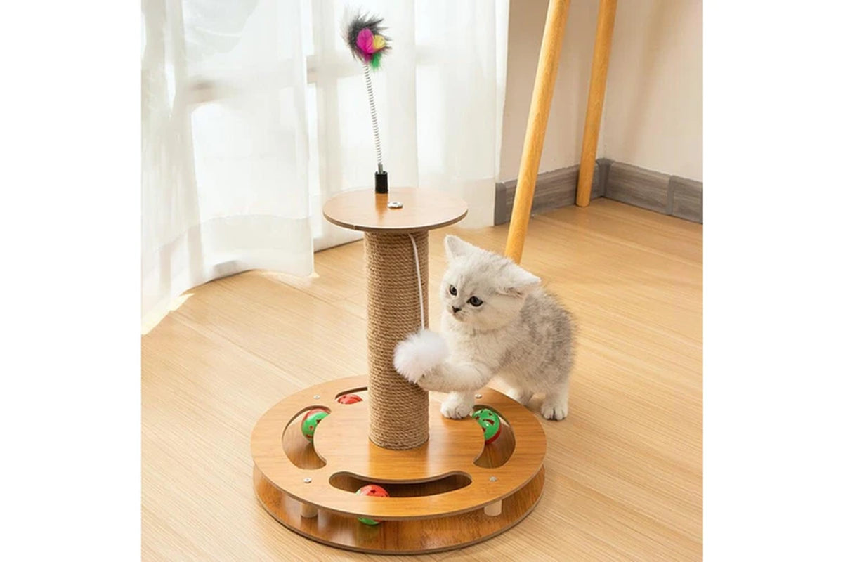Pure Ego 4 in 1 Cat Scratching Post with multiple sisal-wrapped surfaces and cozy resting areas for cats.
