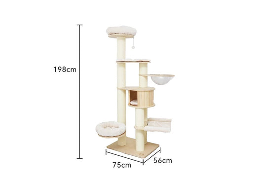 Pure Ego Catio Cat vintage climbing tree post with solid wood construction, scratching post, and white finish.