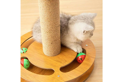 Pure Ego 4 in 1 Cat Scratching Post with multiple scratching surfaces and cozy hideaway for cats to play and rest.