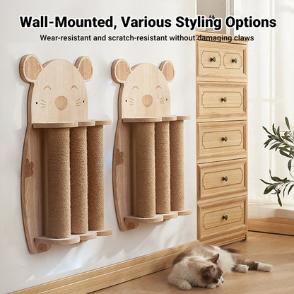 Pure Ego 2Style wood wall-mounted cat scratching post with natural sisal rope and claw grinding toy for cats.