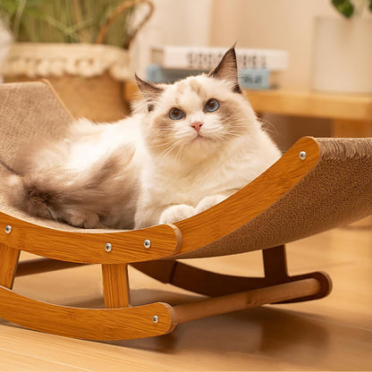 Durable Pure Ego cat scratching board and shaker bed made of corrugated paper, perfect for all seasons and playful cats.