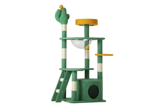 Pure Ego cat tree tower scratching post, 130cm tall, with multiple platforms and sisal scratching surfaces for indoor cats.