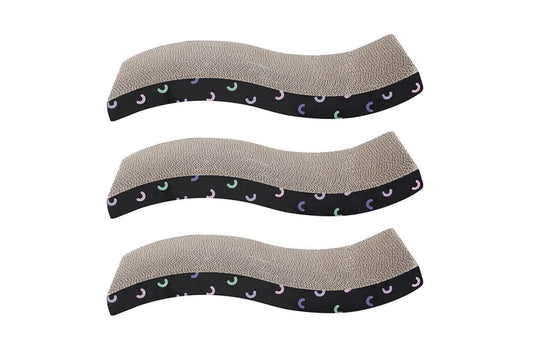 Pure Ego 42x21cm wavy cat scratch pad with catnip, designed for cats to scratch, play, and relax.