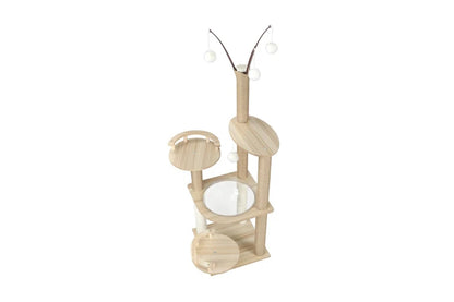 Pure Ego cat tree scratching post, 132cm tall with multiple platforms and sisal scratching surfaces for cats.