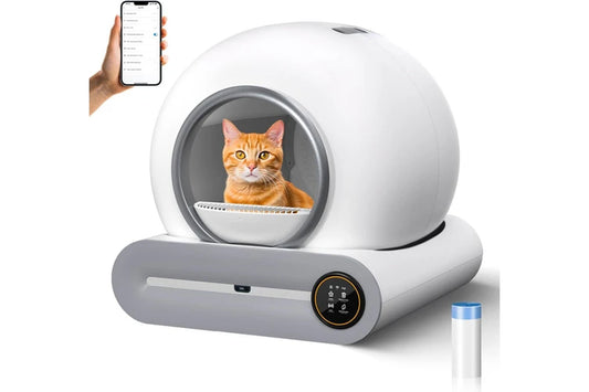 Large Pure Ego self-cleaning cat litter box for multiple cats, automatic with app control and no scooping required.
