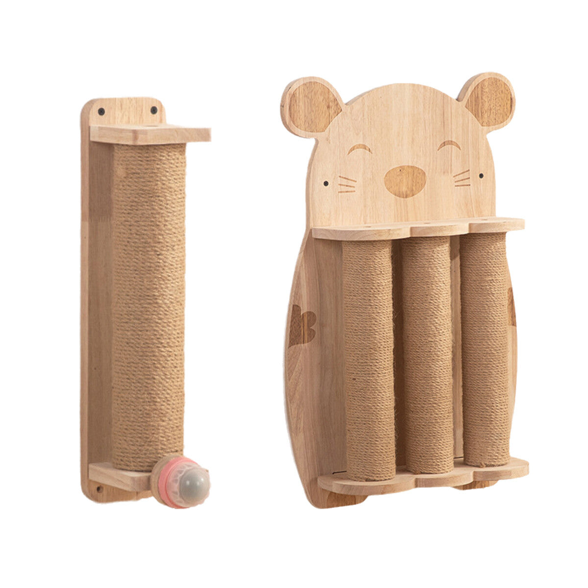 Pure Ego 2Style wood wall-mounted cat scratching post with sisal rope and claw grinding toy for cats.
