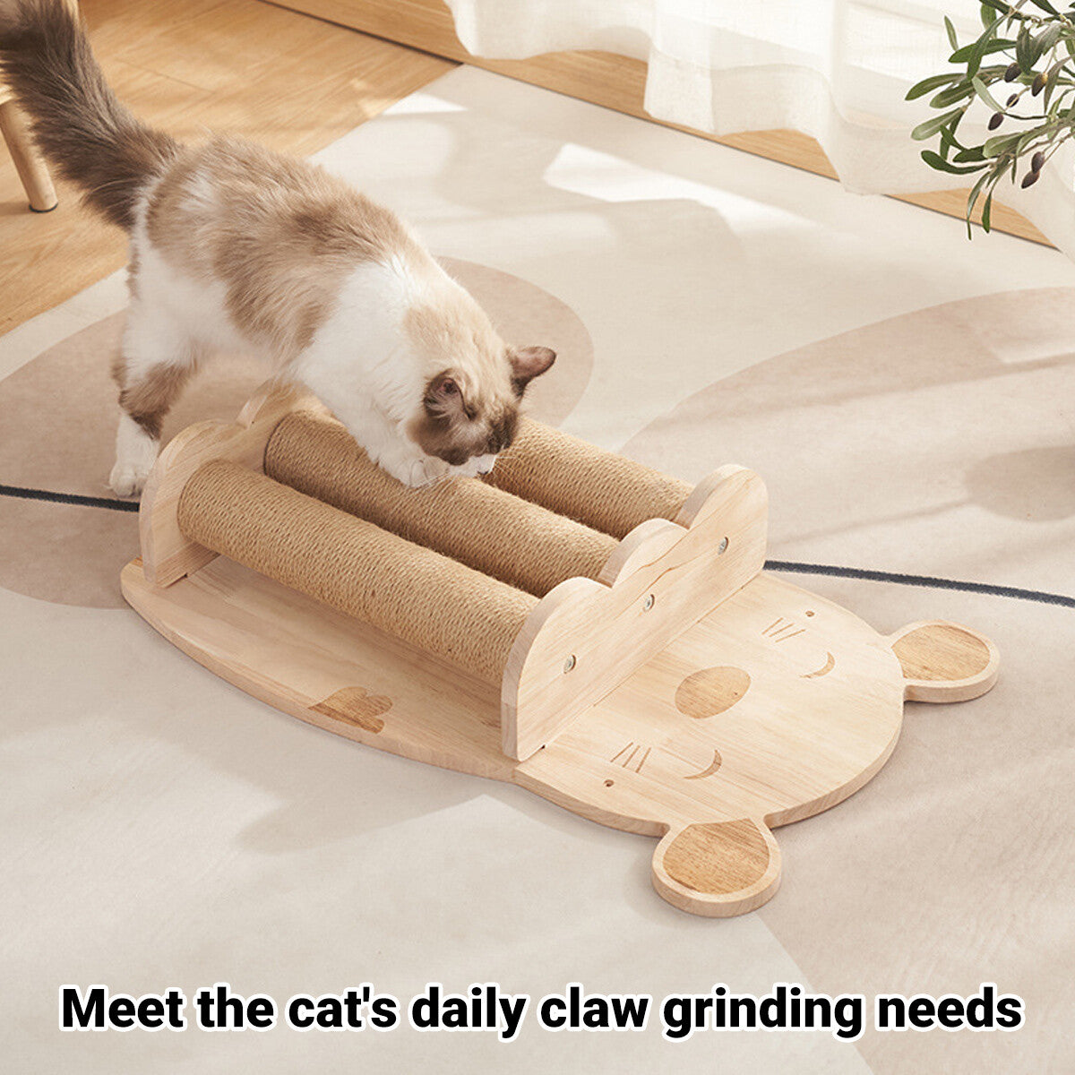 Pure Ego 2Style wood wall-mounted cat scratching post with sisal rope and claw grinding toy for cats.