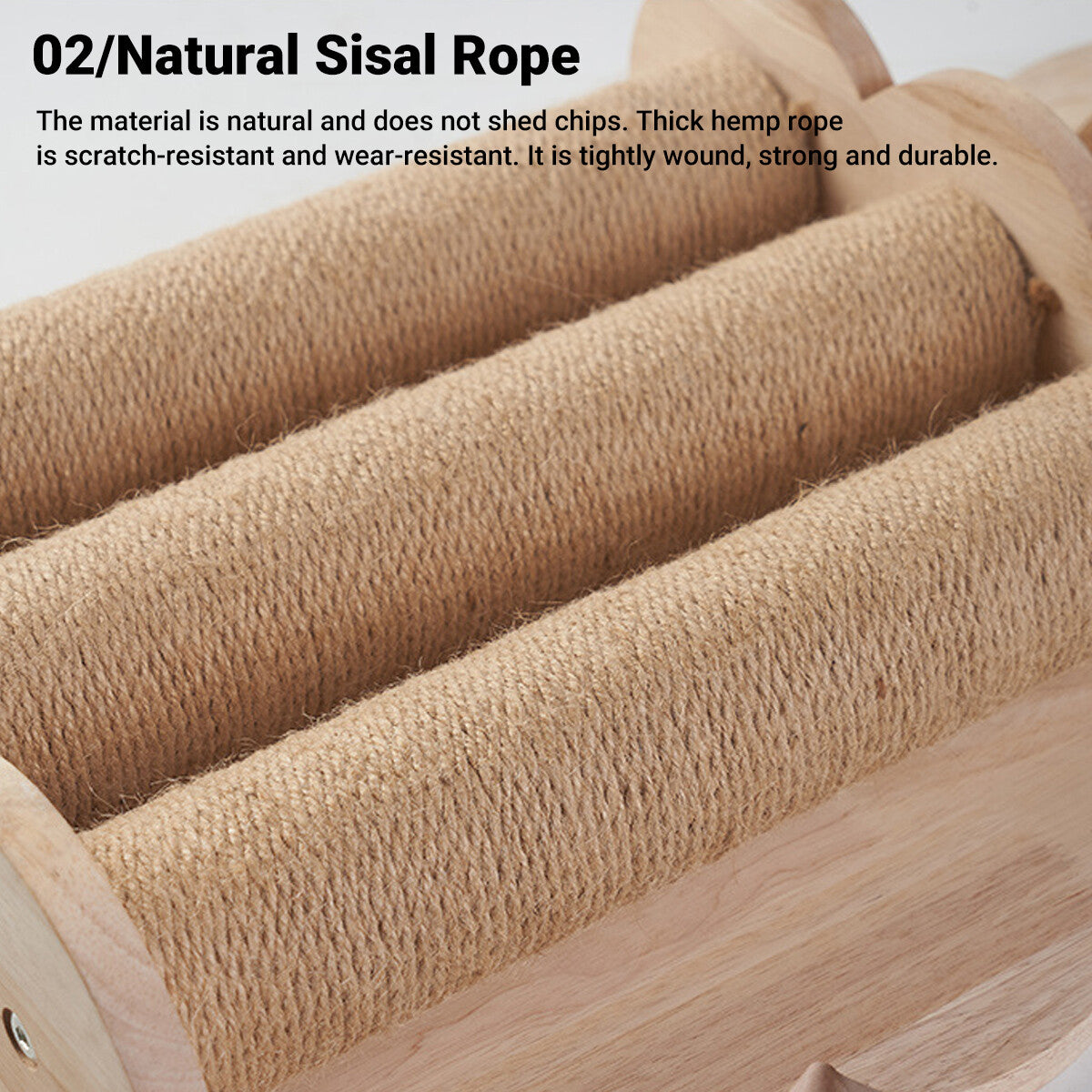 Pure Ego 2Style wood wall-mounted cat scratching post with sisal rope and claw grinding toy for cats.