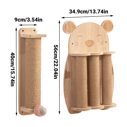 Pure Ego 2Style wood wall-mounted cat scratching post with natural sisal rope and claw grinding toy for cats.