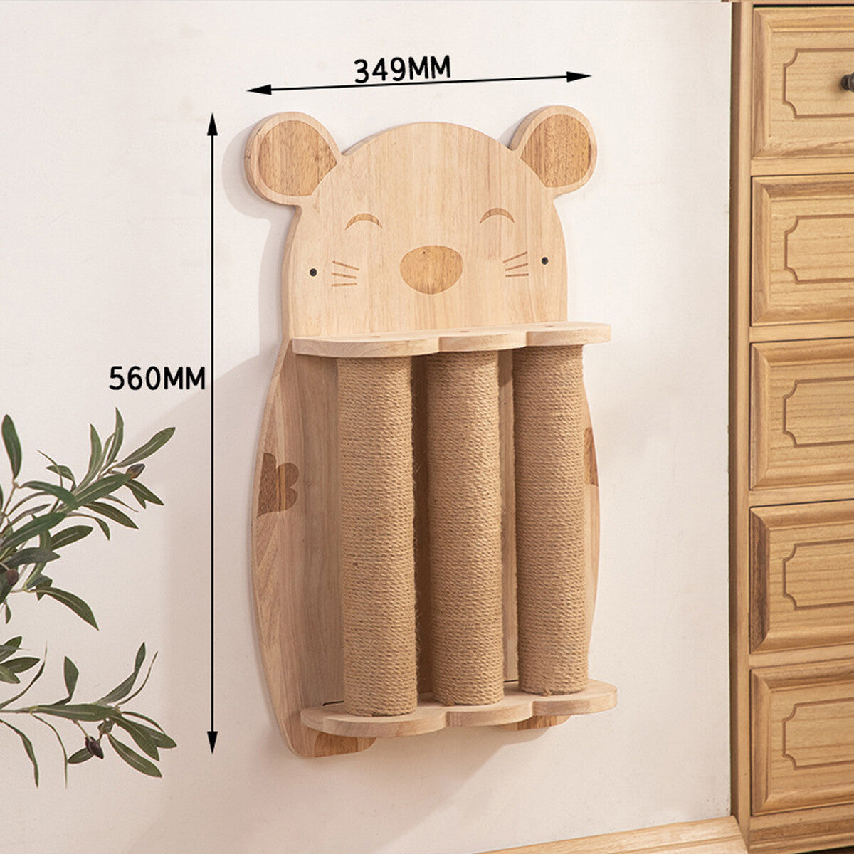 Pure Ego 2Style wood wall-mounted cat scratching post with sisal rope and claw grinding toy for cats to scratch and play naturally.